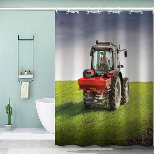 AKATIE Duschvorhang Traktor Antischimmel Wasserdicht Duschvorhang 120x180 Kinder Jungen Mädchen Grüner Weizenfeldtraktor Duschvorhang Polyester Textil mit 12 Hooks AKATIE Duschvorhang Traktor Antischimmel Wasserdicht Duschvorhang 120x180 Kinder Jungen Mädchen Grüner Weizenfeldtraktor Duschvorhang Polyester Textil mit 12 Hooks von AKATIE