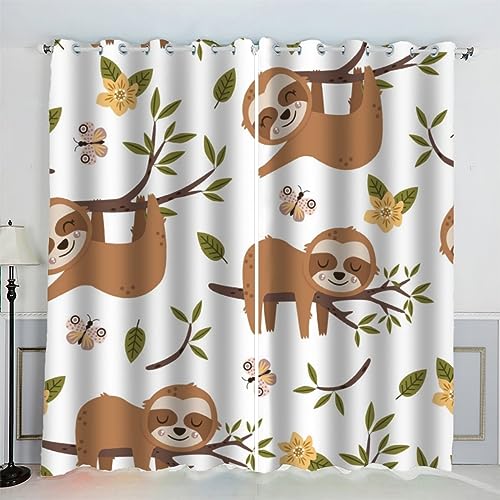 AKATIE Faultier Vorhänge Blickdicht mit Ösen 2er Set Kindervorhänge 3D Gedruckt Süße Tiere Gardinen Modern Home Dekoration (183x214 cm) von AKATIE