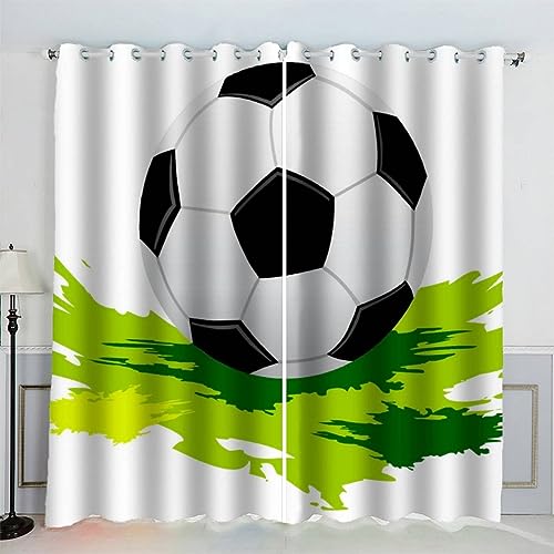 AKATIE Fußball Gardinen Kinderzimmer 3D Drucken Fenstervorhang Sportlicher Stil Vorhänge Abdunkelnd Blickdichte Schallschutz Gardinen mit Ösen 2er-Pack (140x160 cm) von AKATIE