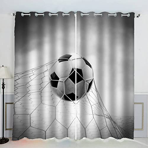 AKATIE Fußball Gardinen Kinderzimmer 3D Drucken Fenstervorhang Thema Sport Vorhänge Abdunkelnd Blickdichte Schallschutz Gardinen mit Ösen 2er-Pack (140x160 cm) von AKATIE