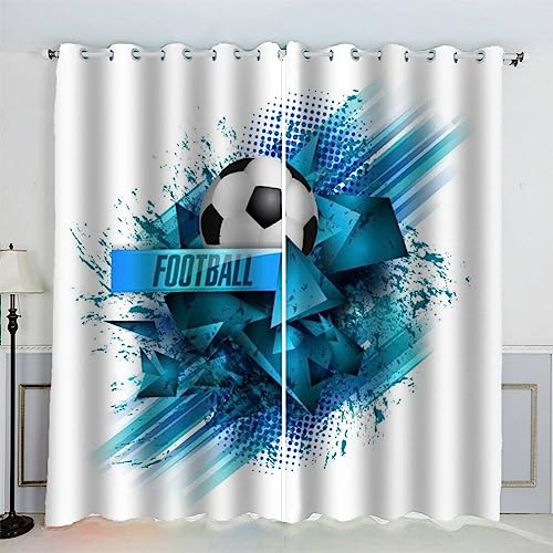 AKATIE Fußball Vorhänge Blickdicht mit Ösen 2er Set Kindervorhänge 3D Gedruckt Kunst Fußball Gardinen Modern Home Dekoration (183x214 cm) von AKATIE