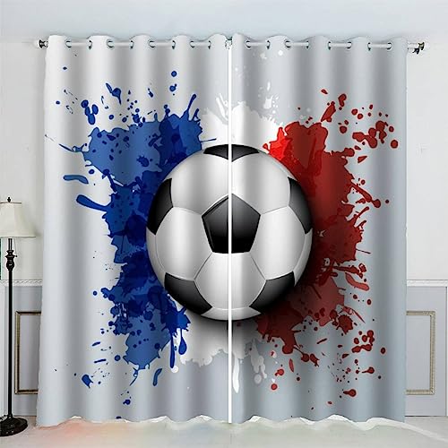 AKATIE Fußball Vorhänge Blickdicht mit Ösen 2er Set Kindervorhänge 3D Gedruckt Kunst Fußball Gardinen Modern Home Dekoration (183x214 cm) von AKATIE