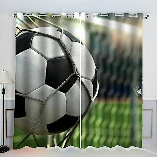 AKATIE Fußball Vorhänge Blickdicht mit Ösen 2er Set Kindervorhänge 3D Gedruckt Sportspiel Gardinen Modern Home Dekoration (183x214 cm) von AKATIE