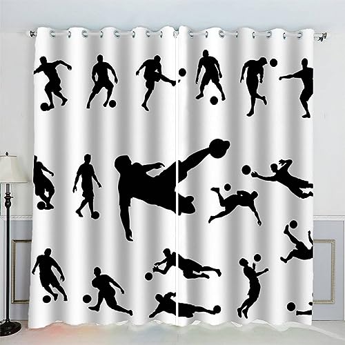 AKATIE Gardinen Fußball Ösenvorhang Schallschutz Polyester Vorhang Fußballspieler Mädchen Jungs Jugendzimmer Wohnzimmer Schlafzimmer 2 Stücks (200x200 cm) von AKATIE