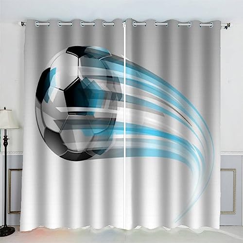 AKATIE Gardinen Fußball Ösenvorhang Schallschutz Polyester Vorhang Kunst Fußball Mädchen Jungs Jugendzimmer Wohnzimmer Schlafzimmer 2 Stücks (200x200 cm) von AKATIE