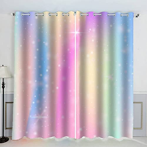 AKATIE Gardinen Regenbogen Ösenvorhang Schallschutz Polyester Vorhang Bunt Mädchen Jungs Jugendzimmer Wohnzimmer Schlafzimmer 2 Stücks (200x200 cm) von AKATIE