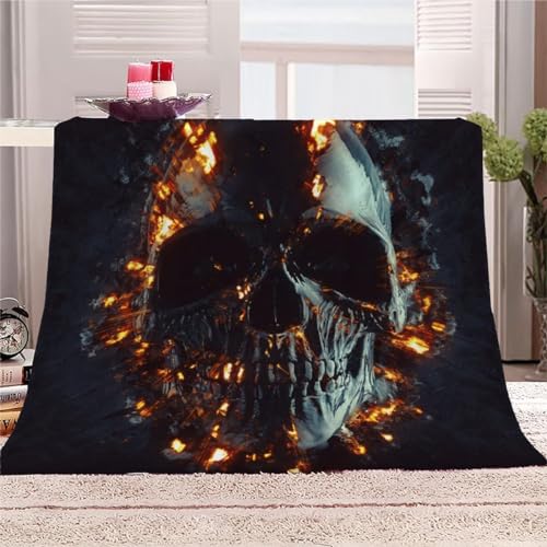 AKATIE Gotischer Totenkopf Kuscheldecke 180x220 Wohndecke 3D Schwarz Flanelldecke Groß Hochwertige Sommer Winter Warme Bett Wohndecke Sofaüberwurf Decke Tagesdecke von AKATIE