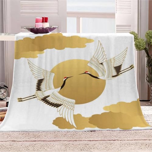 AKATIE Japanischer Stil Kuscheldecke 180x220 Wohndecke 3D Japanischer Kranich Flanelldecke Groß Hochwertige Sommer Winter Warme Bett Wohndecke Sofaüberwurf Decke Tagesdecke von AKATIE