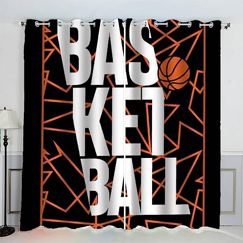 AKATIE Kinderzimmer Vorhänge Basketball Kunst Stil Fenstervorhang mit ösen Junge Mädchen Schlafzimmer Wohnzimmer Küche Verdunklungsvorhang 2-Set (150x166 cm) von AKATIE