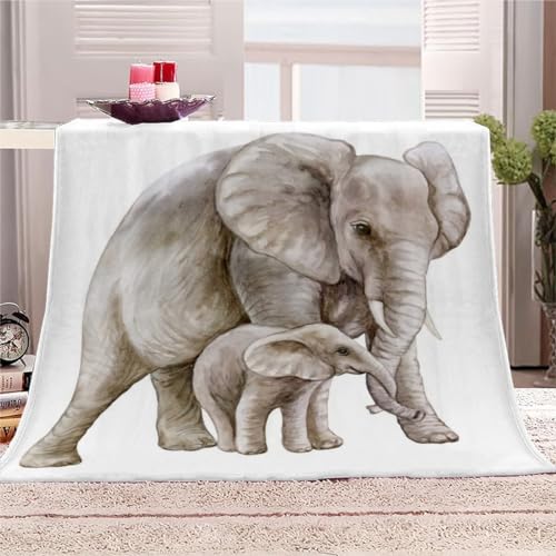 AKATIE Kuscheldecke 150x200 Elefant Flanelldecke 3D Drucken Kuscheldecke Niedliche Tiere Elefanten Super Soft Wohndecke Flauschige Decke Mikrofaser Sofadecke Bettüberwurf von AKATIE