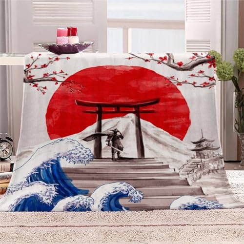 AKATIE Kuscheldecke 150x200 Japanischer Stil Flanelldecke 3D Drucken Kuscheldecke Japanische Kunst Super Soft Wohndecke Flauschige Decke Mikrofaser Sofadecke Bettüberwurf von AKATIE