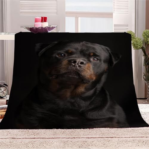 AKATIE Kuscheldecke 150x200 Rottweiler Flanelldecke 3D Drucken Kuscheldecke Hund Tier Schwarz Super Soft Wohndecke Flauschige Decke Mikrofaser Sofadecke Bettüberwurf von AKATIE