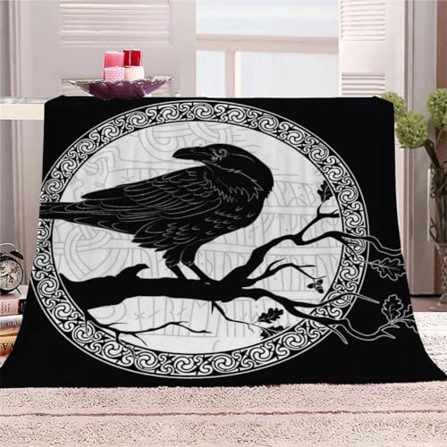 AKATIE Kuscheldecke Wikingerkrähe 3D-Druck Kinder Sofadecke Flanelldecke Schwarz Couchdecke Flauschige Wohndecke 130x150 cm Reisedecke Sofaüberwurf Decke von AKATIE