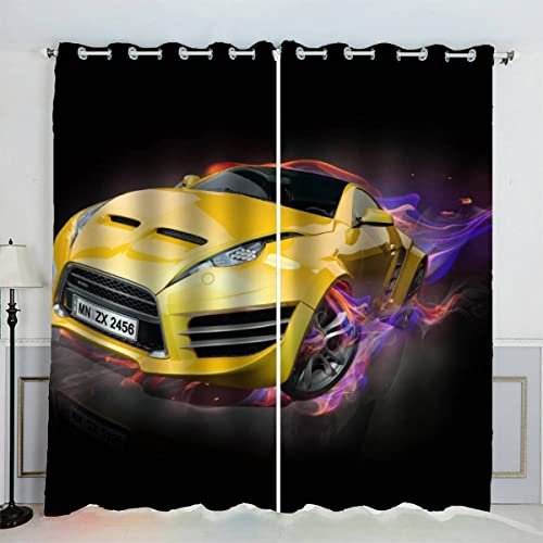 AKATIE Sportwagen Brennt Vorhänge Blickdicht mit Ösen 2er Set Kindervorhänge 3D Gedruckt Abstrakte Kunst Gardinen Modern Home Dekoration  (183x214 cm) von AKATIE