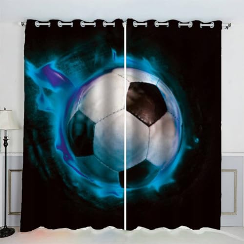 AKATIE Vorhang Fußball Schwarz Polyester Vorhänge mit Ösen 2er Set Gardinen Sportlicher Stil 3D Drucken Verdunkelungsvorhang für Wohnzimmer Schlafzimmer (234x137 cm) von AKATIE