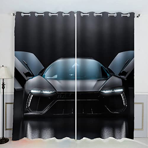 AKATIE Vorhang Sportwagen Rennwagen Polyester Vorhänge mit Ösen 2er Set Gardinen Extremsport 3D Drucken Verdunkelungsvorhang für Wohnzimmer Schlafzimmer (234x137 cm) von AKATIE