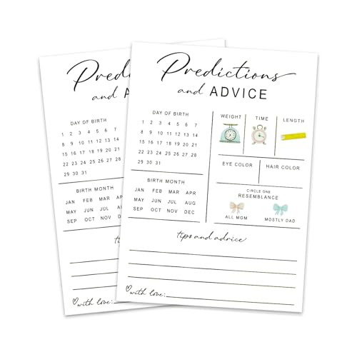 30er-Pack Vorhersagekarten für Babypartys – Gender Reveal Game, Wünsche für frischgebackene Eltern, modernes minimalistisches Design – Ratschläge & lustige Nachrichten für Mama & Papa (Junge oder von AKAZA