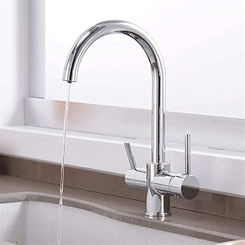 AKAZI Wasserhähne, Moderner Küchenbogenhahn, 3-Wege-Küchenarmatur mit Filterwasserweg, Doppelgriff-Trinkwasserhähne 3-Wege, Edelstahl-Küchenmischbatterie von AKAZI