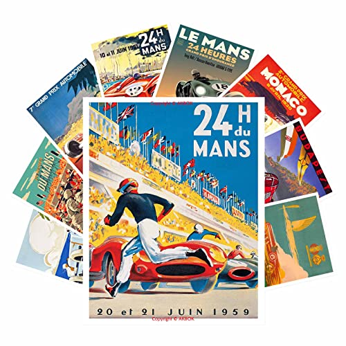 AKBOK 9 Stück Oldtimer-Autorennen-Grand-Prix-Poster,f Poster Formelposter Autorennen-Druck-Kunstdrucke,Wandkunst-Dekoration für Zuhause, Wohnzimmer, Schlafzimmer, Dekoration, 20 x 25 cm, ungerahmt von AKBOK