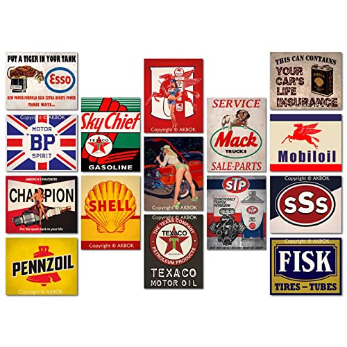 AKBOK Vintage Auto Motorrad Öl Benzin Poster Retro Garage Gasöl Poster Öl und Tankstelle Poster Man Cave Garage Bar Wanddekoration 15 Stück 20 x 25 cm ungerahmt von AKBOK