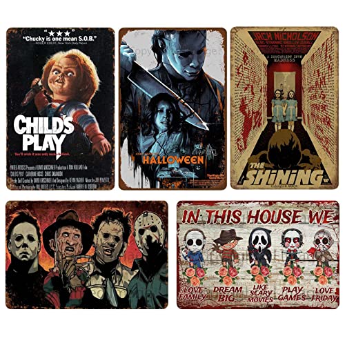 Vintage Horror Movie Blechschild Retro Creepy Classic Scary Movie Film Metall Poster Schild Home Man Cave Kino Wanddekoration 5 Stück 20 x 30 cm von AKBOK