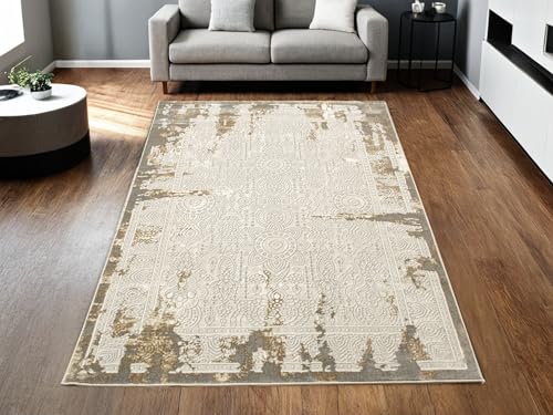 AKCILA ADANA Teppiche Gegend Wohnzimmer 140x190 cm| Grau Beige | Teppich Schlafzimmer| Wohnzimmerteppich| Teppiche Waschbarer Area Rug | the Carpet |Carpets Living Room | Tepich Groß |For Bedroom Rugs von AKCILA