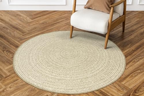 AKCILA Brussels Boho Beige runden Outdoor Teppich 140 cm,Sisal Teppich für Terrasse, Wetterfeste Balkon Teppiche,Küchenteppich waschbar, Kitchen Rug, Balcony Carpet, Outdoorteppich Wetterfest von AKCILA