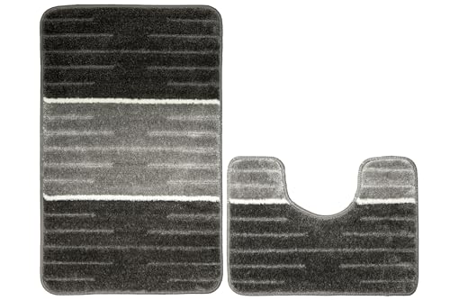 AKCILA COMO Bad Teppich Grau 50x80 + 40x60 cm|2-teiliges Set Badezimmerteppich|absorbierende Badematte bunt |Bad Vorleger waschbar|Rechteckig Badewanne Rutschfest|Badematten & Badteppiche|Bathroom Rug von AKCILA