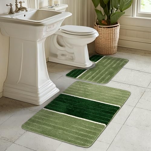 AKCILA COMO Bad Teppich Grün 50x80 + 40x60 cm|2-teiliges Set Badezimmerteppich|absorbierende Badematte bunt |Bad Vorleger waschbar|Rechteckig Badewanne Rutschfest|Badematten & Badteppiche|Bathroom Rug von AKCILA