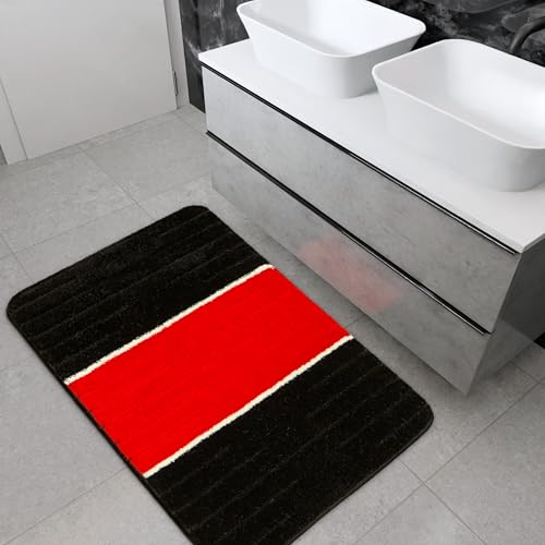 AKCILA COMO Bad Teppich Rot 50x80 cm|absorbierende Badematte bunt | Bad Vorleger waschbar | Rechteckig Badewanne Rutschfest | Badewanne | Badematten & Badteppiche | Badezimmerteppich | Bathroom Rug von AKCILA