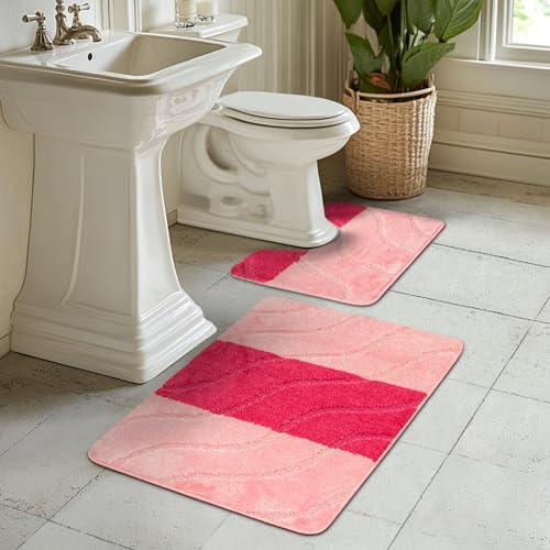 AKCILA Fiori Lila Badteppich Set 2-teilig, Rutschfester , Rechteckig, Bunt, Badematten & Badteppiche, Badezimmerteppich , Bad Vorleger waschbar von AKCILA