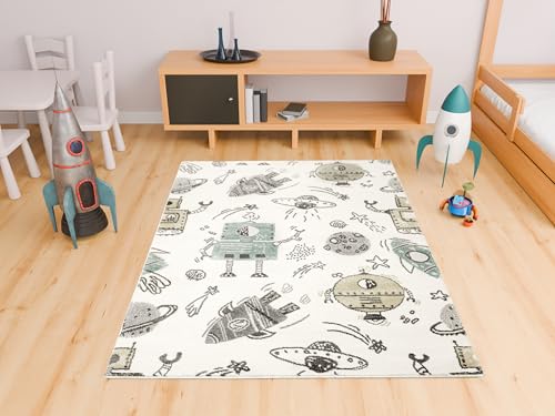 AKCILA Lima Roboter Planeten 160x230cm,Kurzflorteppich Schlafzimmer, Kinderzimmer Teppich, Babyzimmer Tepich,Teppiche Gegend, Dekorativ Kids Carpet, Kinderteppich, Spielteppich Kinder, Teppich Jugend von AKCILA