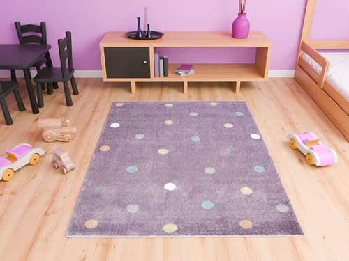 AKCILA Lima rechteckig Kinder Teppich Lila 300x400 cm, Kinderzimmer Kurzflor Teppiche| Kinderteppich Mädchen| Kids Carpet |Spielteppich Kinder Babyzimmer Tepich |gepunktetes Muster |Wohnzimmer Teppich von AKCILA