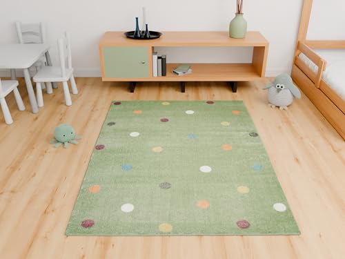 AKCILA Lima rechteckig Kinder Teppich Minze 120x170cm, Kinderzimmer Kurzflor Teppiche| Kinderteppich Mädchen| Kids Carpet |Spielteppich Kinder Babyzimmer Tepich |gepunktetes Muster |Wohnzimmer Teppich von AKCILA