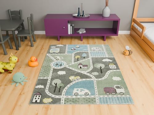 AKCILA Lima rechteckig Kurzflor Teppiche Straßen Autos Kinderzimmer Teppich 200x400 cm, Spielteppich Kinder Babyzimmer Tepich, Jungen Teppich Schlafzimmer,Teppiche Gegend, Kids Carpet, Kinderteppich von AKCILA