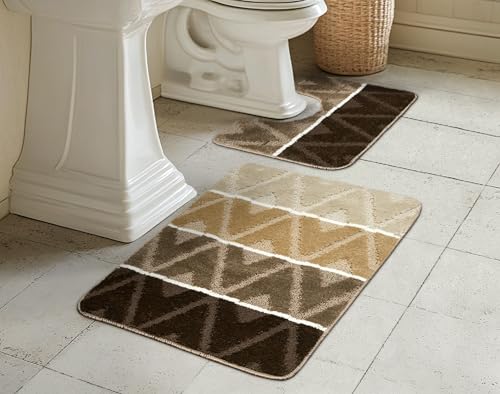 AKCILA Palma Beige Badteppich Set 2-teilig, Rutschfester , Rechteckig, Bunt, Badematten & Badteppiche, Badezimmerteppich , Bad Vorleger waschbar von AKCILA