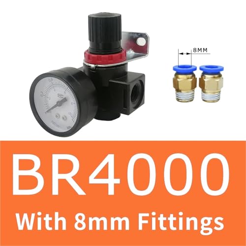 BR200 BR3000 BR4000 Luftdruckregler 1/4 "3/8" 1/2 "BSPT Mit Manometer Und Halterung Druck Relief Ventil(BR4000 PC8-04) von AKDDNZX