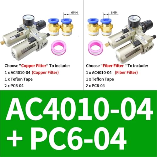Metallischer AC2010-02 AC3010-03 AC4010-04 Pneumatischer Druckregler, Öl-Wasser-Abscheider, manuelle Entwässerung, Kompressor-Luftfilter.(AC4010-04 PC6-04,Fiber Filter) von AKDDNZX