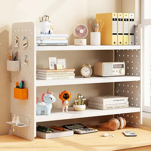 Schreibtischregale und Büroregale im Wohnheim für die Oberseite des Schreibtisches, DIY verstellbares Schreibtisch-Organizer-Regal aus Holz mit Metalllöchern zum Aufhängen 50cm/19.7in B-3-Layers von AKFJOSGE