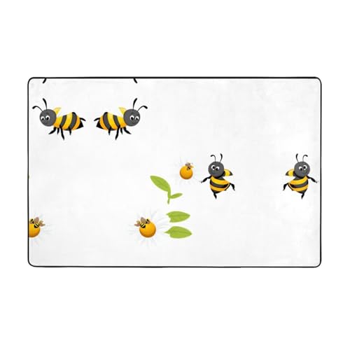 AKGFFDS Flanell-Teppich mit kleinen Bienen in den Blumen, 152,4 x 99,1 cm, Bodenmatte für Wohnzimmer, Büro, Couchtisch, Bett, Balkon von AKGFFDS