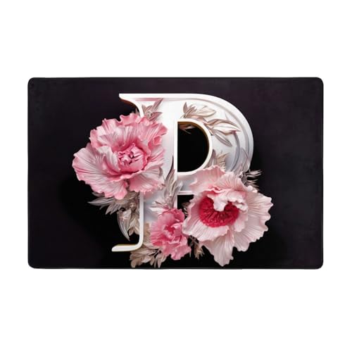AKGFFDS Flanellstoff-Teppich mit Buchstabe P aus Blumen, 152,4 x 99,1 cm, Bodenmatte für Wohnzimmer, Büro, Couchtisch, Bett, Balkon von AKGFFDS