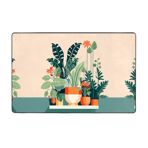 AKGFFDS Flanellstoff mit Cartoon-Motiv, kleine grüne Pflanze, 152,4 x 99,1 cm, Bodenmatte für Wohnzimmer, Büro, Couchtisch, Bett, Balkon von AKGFFDS