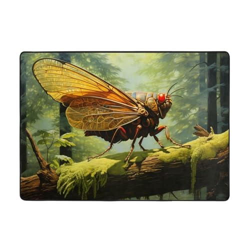 AKGFFDS Grashüpfer auf einem Ast, bedruckter Teppich, 203,2 x 147,3 cm, für Wohnzimmer, Büro, Couchtisch, Bett, Balkon, weich, flauschig, wasserabsorbierend, langlebig von AKGFFDS