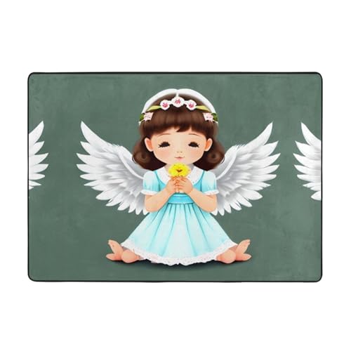 AKGFFDS Niedlicher kleiner Engel-Teppich, bedruckt, 203,2 x 147,3 cm, für Wohnzimmer, Büro, Couchtisch, Bett, Balkon, weich, flauschig, wasserabsorbierend, langlebig von AKGFFDS