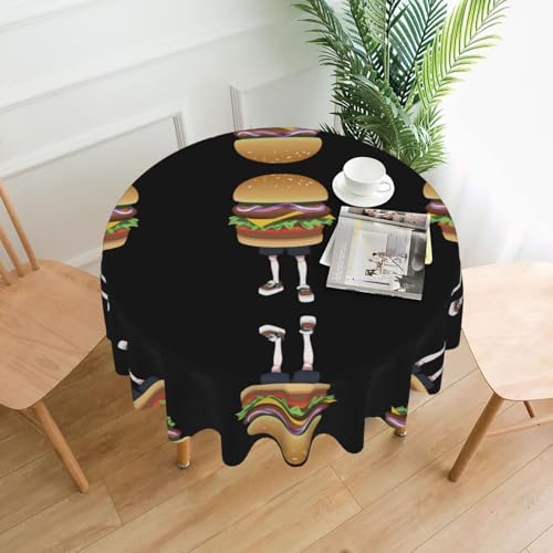AKGFFDS Runde dekorative Tischdecke, Motiv: Walking Burger, 152,4 cm, für Innen- und Außenbereich, Partys, Hochzeiten von AKGFFDS