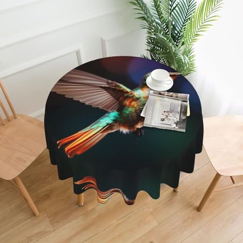AKGFFDS Runde dekorative Tischdecke mit Kolibris im Flugdruck, 152,4 cm, für Innen- und Außenbereich, Partys, Hochzeiten von AKGFFDS