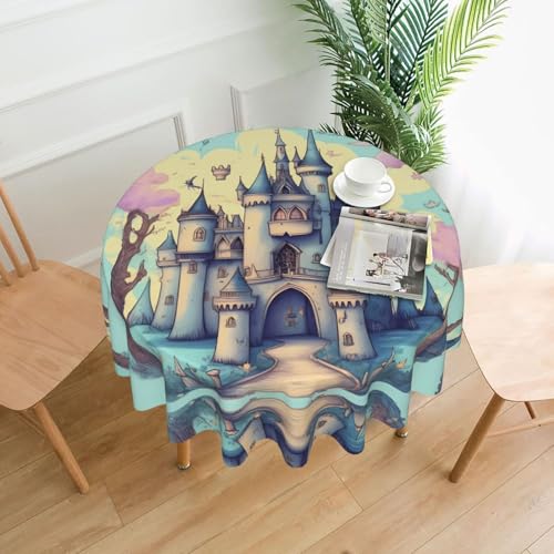AKGFFDS Runde dekorative Tischdecke mit Märchenschloss, 152,4 cm, für Innen- und Außenbereich, Partys, Hochzeiten von AKGFFDS