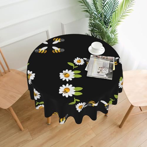 AKGFFDS Runde dekorative Tischdecke mit kleinen Bienen in den Blumen, 152,4 cm, für Innen- und Außenbereich, Partys, Hochzeiten von AKGFFDS