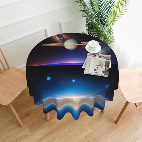 AKGFFDS Runde dekorative Tischdecke mit kosmischem Saturn-Druck, 152,4 cm, für Innen- und Außenbereich, Partys, Hochzeiten von AKGFFDS