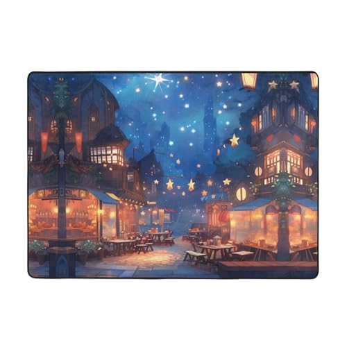 AKGFFDS Schöner Teppich mit Sternenstadt, 203,2 x 147,3 cm, für Wohnzimmer, Büro, Couchtisch, Bett, Balkon, weich, flauschig, wasserabsorbierend, langlebig von AKGFFDS